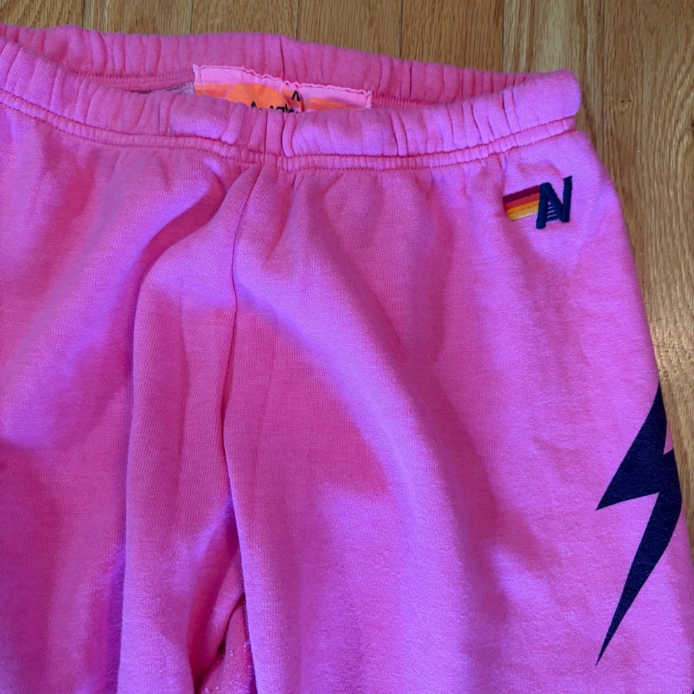 Aviator Nation Pink Joggers with Black Lightning Bolts - Picture 7 of 7